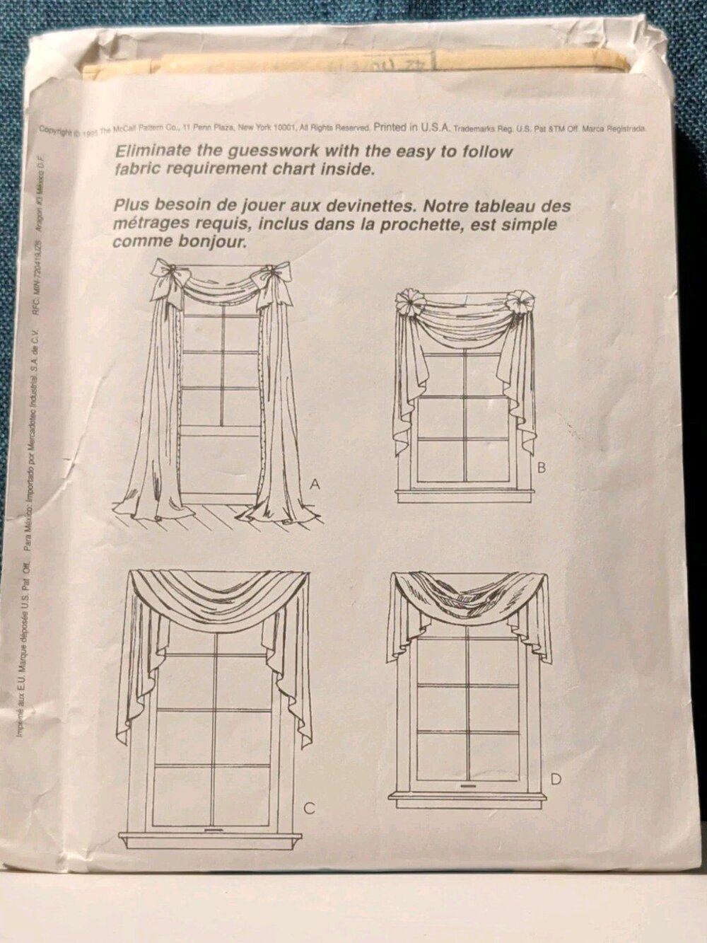 Vintage 1995 McCalls 8078 Home Dec In A Sec Window Treatment Swag Valance UNCUT - Picture 3 of 16
